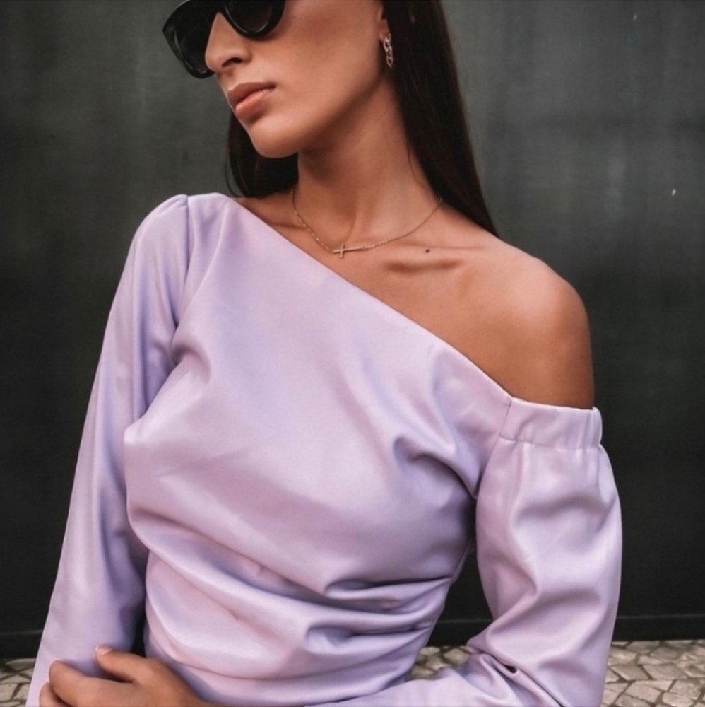Zara faux leather lavender off shoulder top xs